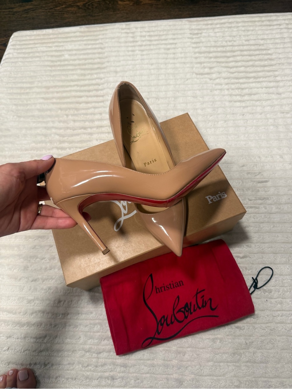 Christian Louboutin Nude Patent Pigalle 80 mm red Sole Pumps